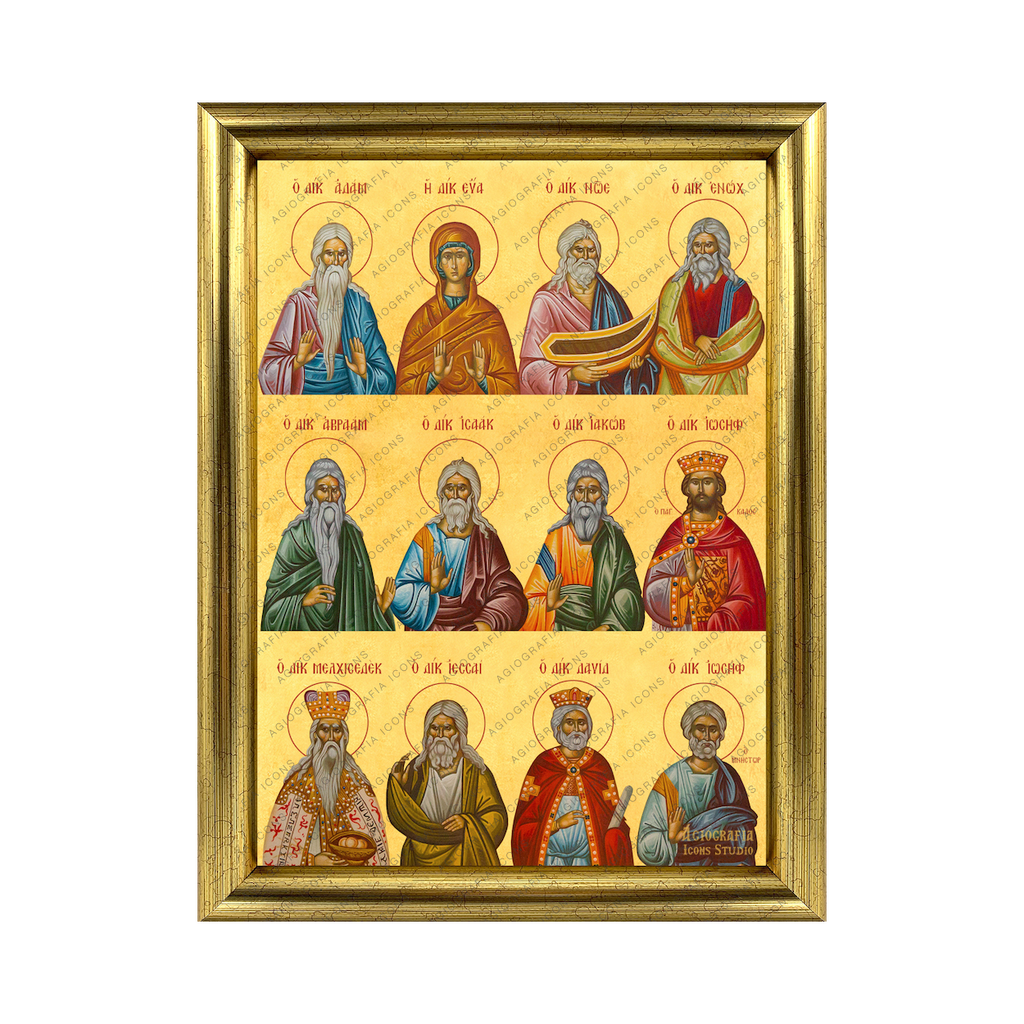 Ancestors of Jesus Christ Framed Christian Orthodox Wood Icon with 22 karats Gold Leaf
