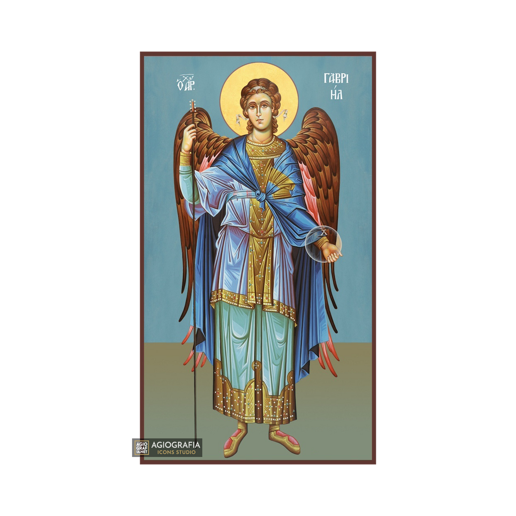 Archangel Gabriel Byzantine Icon with Blue Background