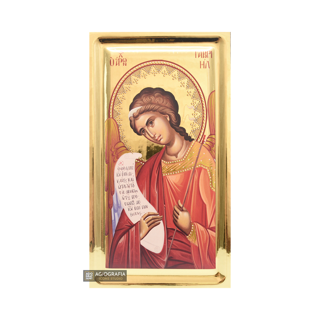 Archangel Gabriel Greek Orthodox Icon with Gilding Effect Gold Leaf
