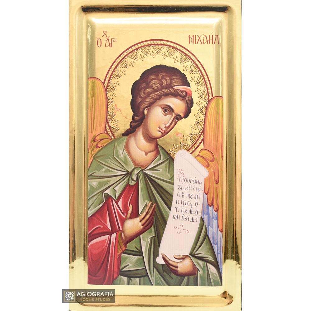 Archangel Michael Greek Orthodox Icon with Gilding Effect Gold Leaf