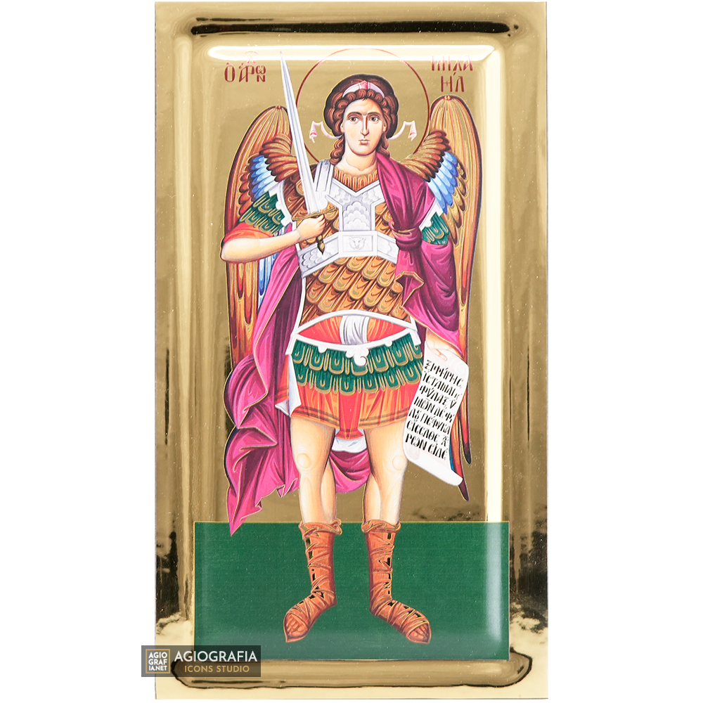 Archangel Michael Christian Icon with Gilding Effect background