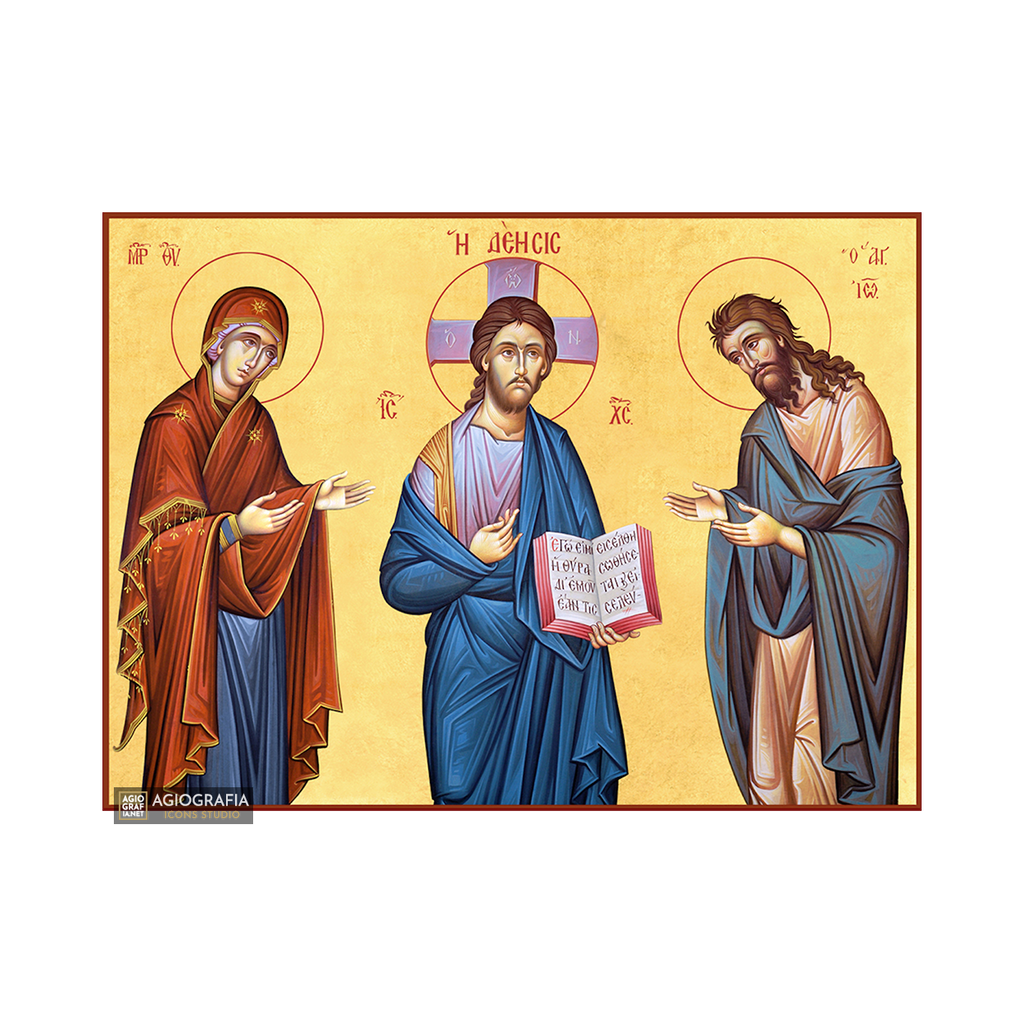 22k Deesis Jesus Christ - Virgin Mary - St John - Gold Leaf Icon