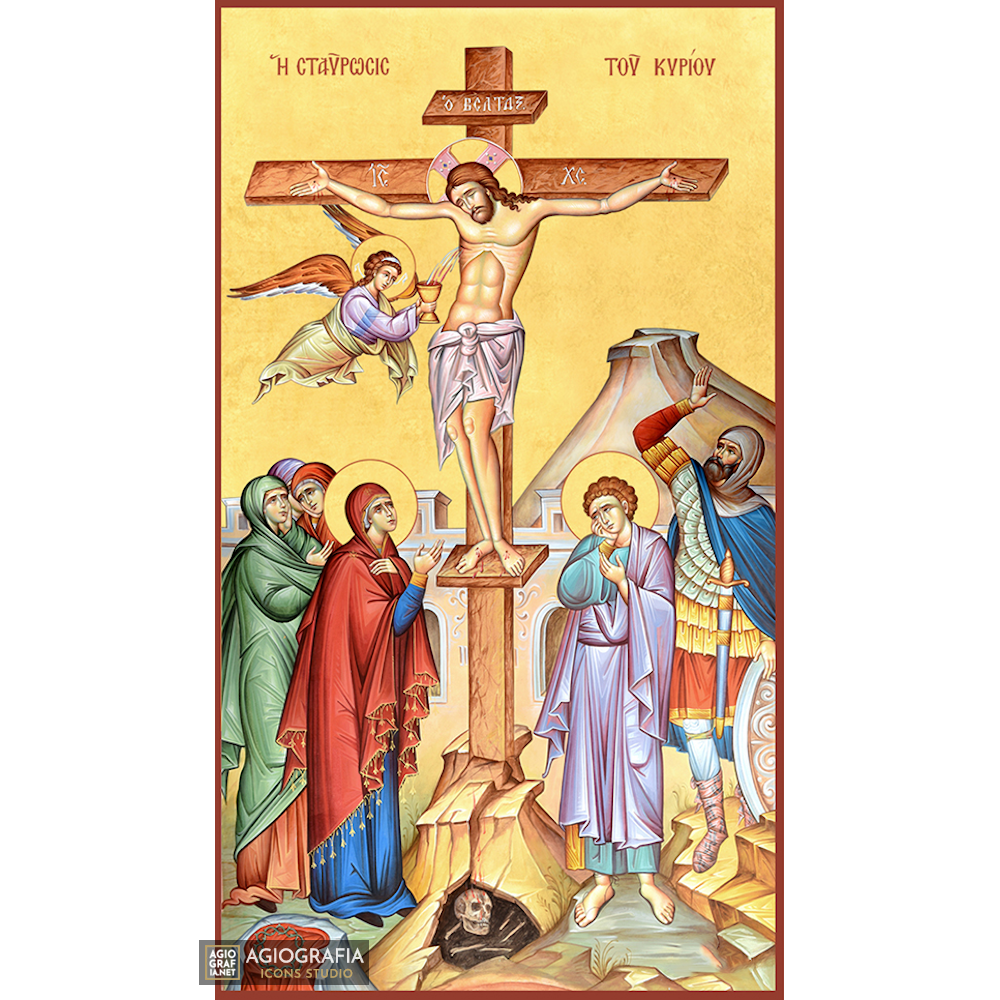 22k Crucifixion of the Lord - Gold Leaf Background Orthodox Icon