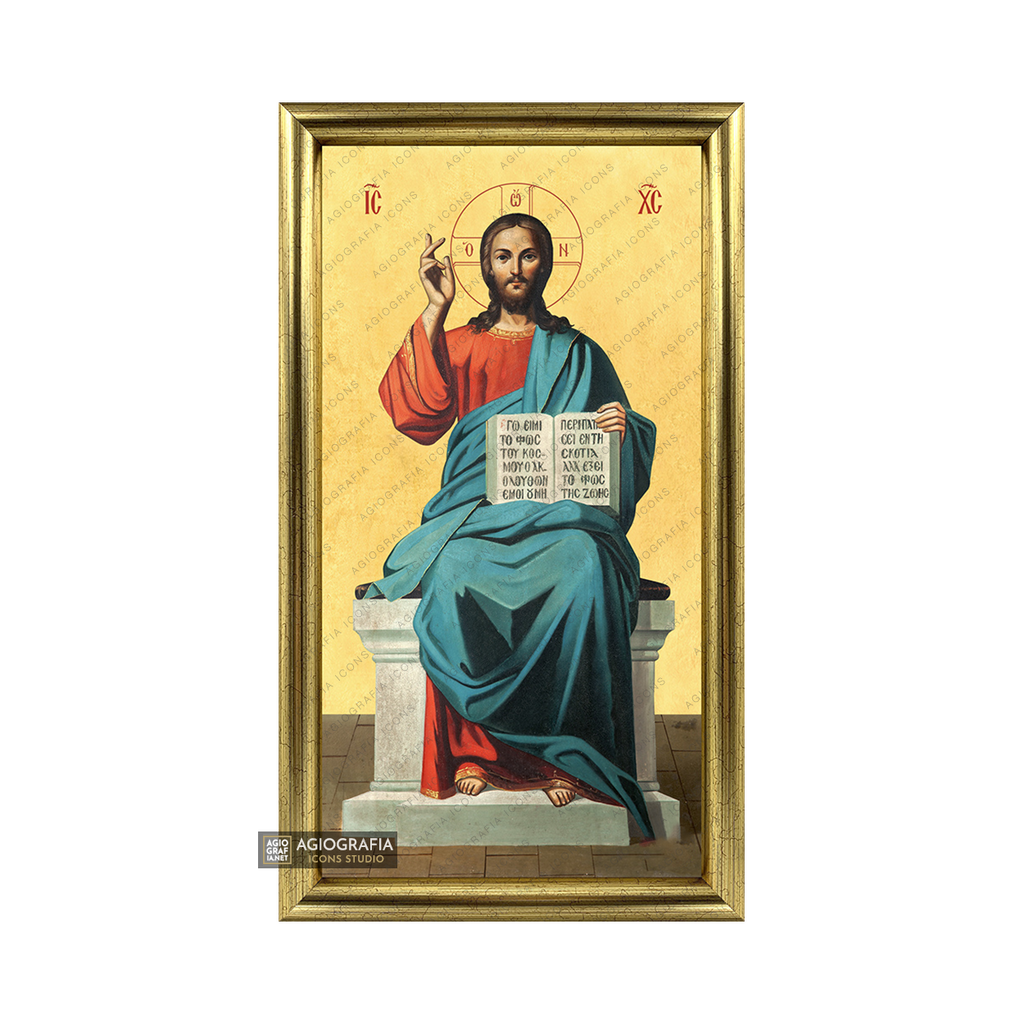 22k Jesus Christ Enthroned Framed Orthodox Icon with Gold Leaf