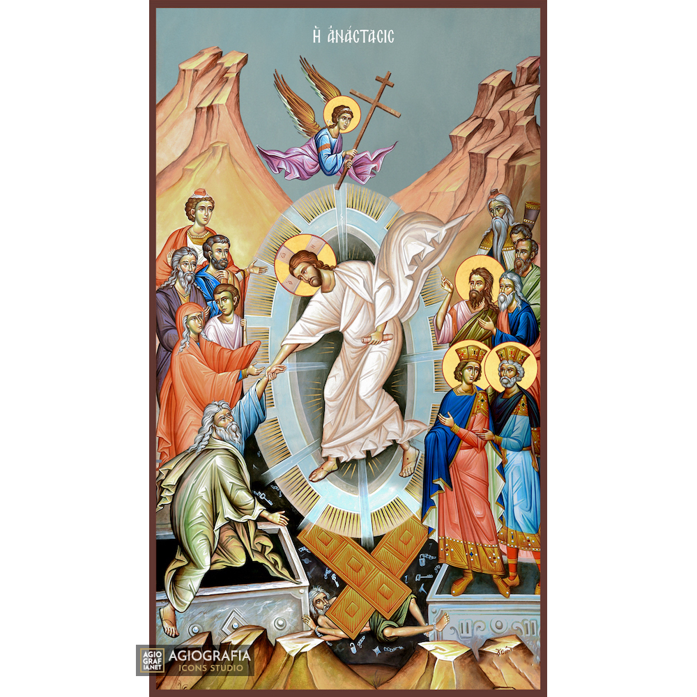 Resurrection of the Lord Christian Icon with Blue Background