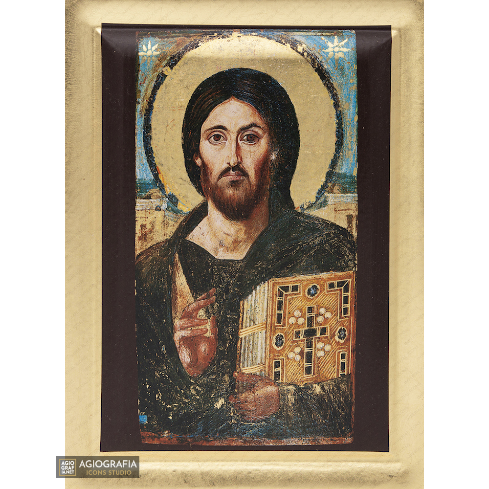 Jesus Christ of Sinai Christian Greek Orthodox Icon with Gold Leaf