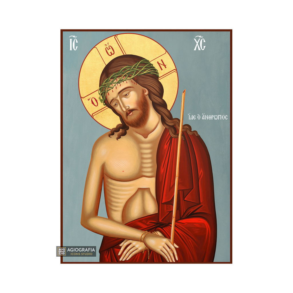 Jesus Christ Bridegroom Christian Icon with Blue Background
