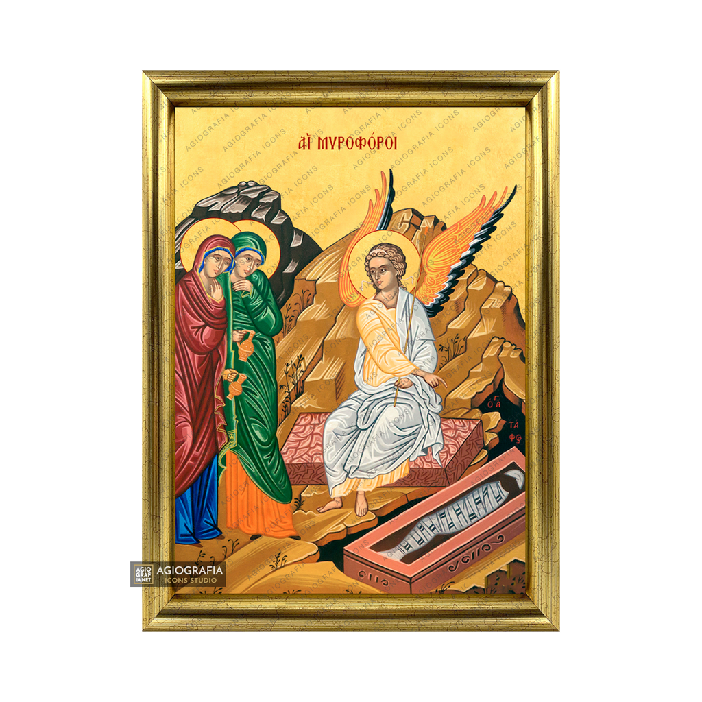 22k The Myrrh-Bearing Women Framed Christian Icon with Gold Leaf
