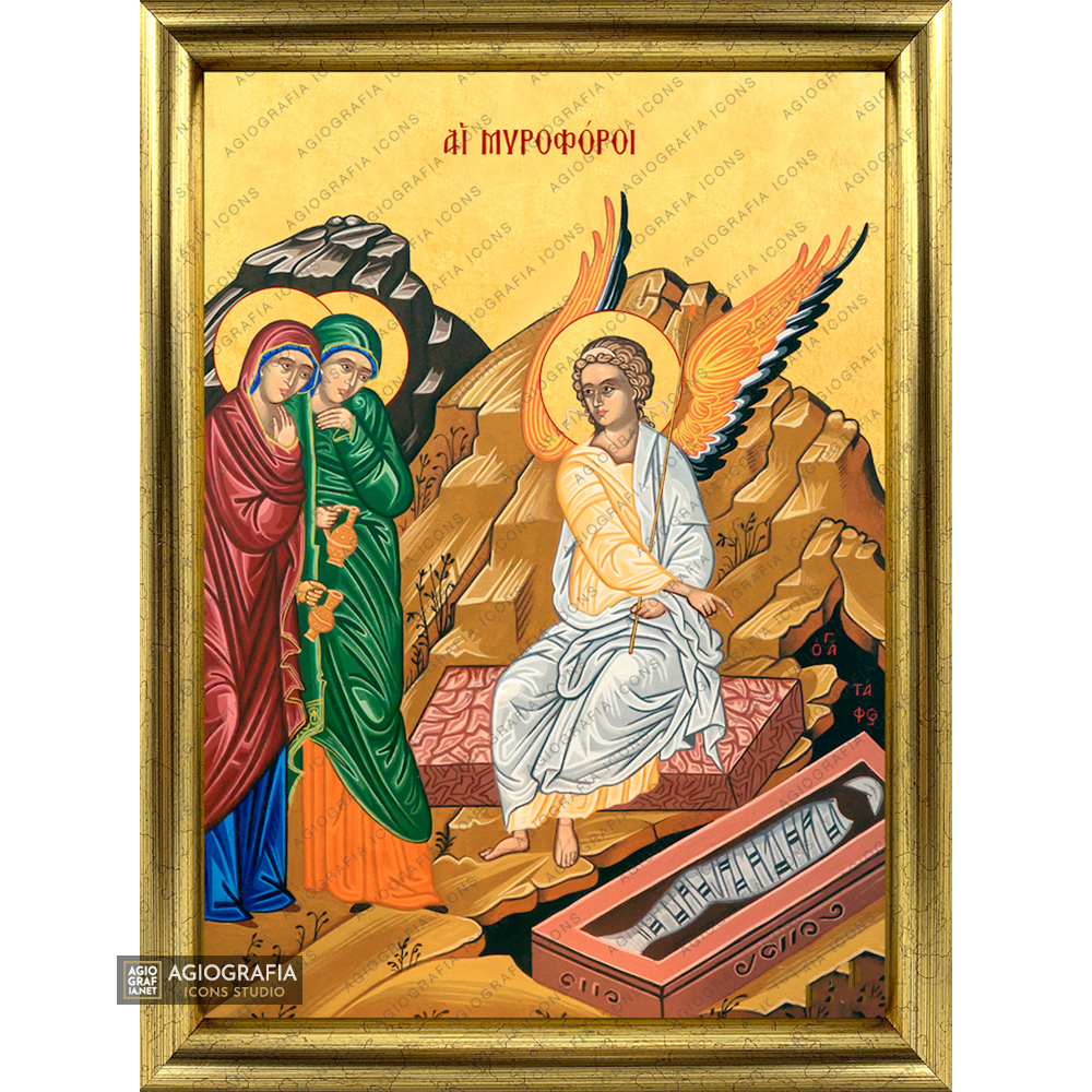 22k The Myrrh-Bearing Women Framed Christian Icon with Gold Leaf