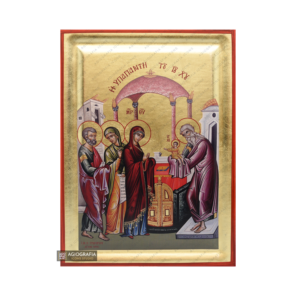 Presentation of the Lord at the Temple Greek Wood Icon with Gold Leaf