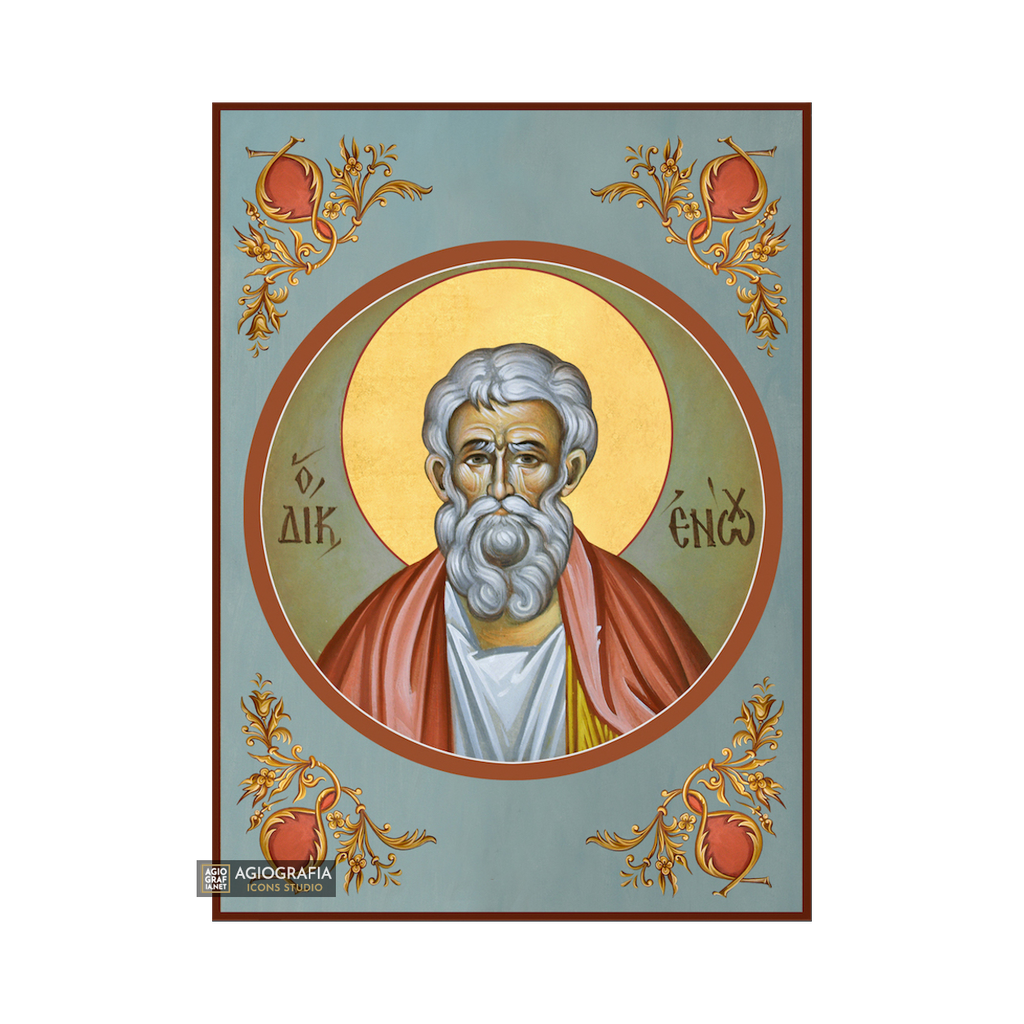 Prophet Enoch Greek Orthodox Wood Icon with Blue Background