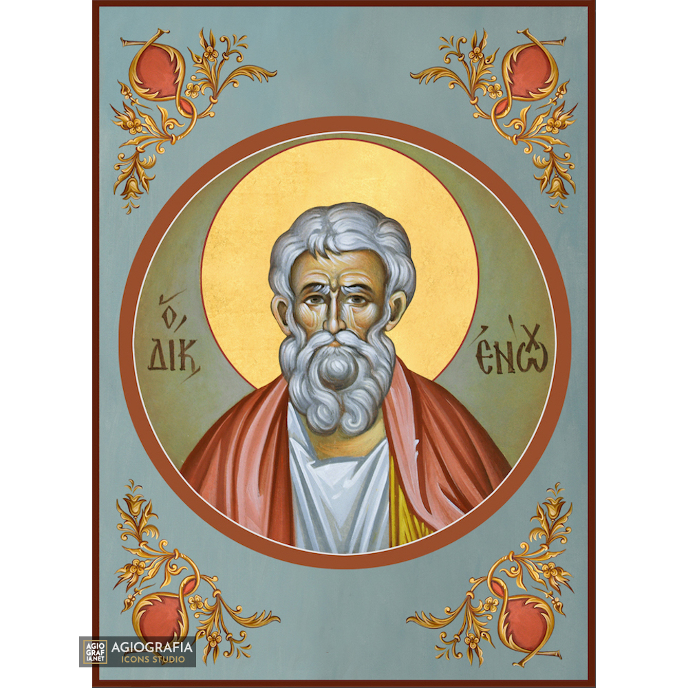 Prophet Enoch Greek Orthodox Wood Icon with Blue Background