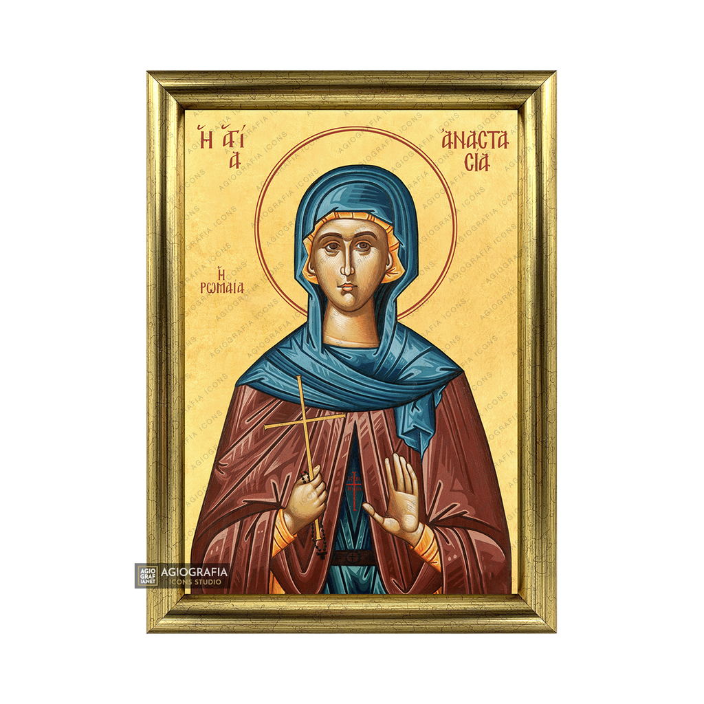 22k St Anastasia from Rome Framed Orthodox Icon with Gold Leaf