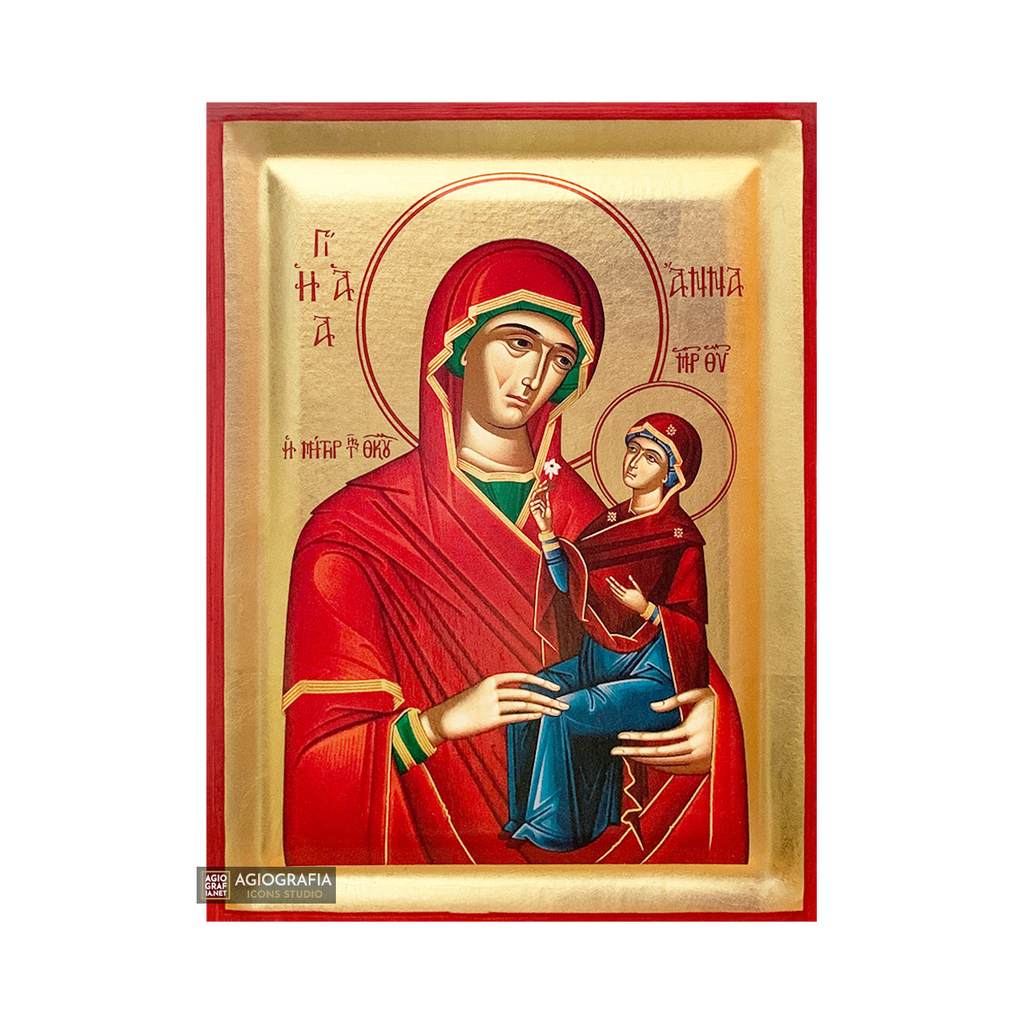 St Anna Christian Greek Orthodox Icon on Wood with Gold Leaf