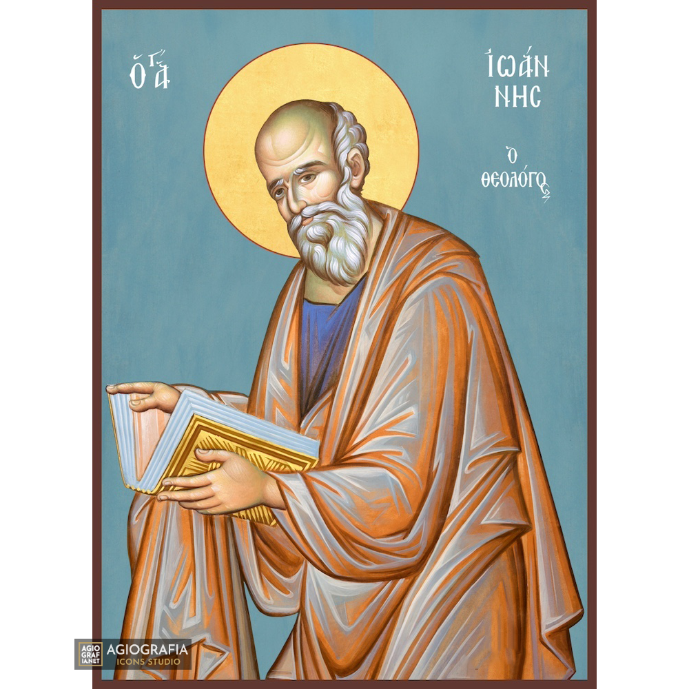 Saint Apostle John Orthodox Icon with Blue Background