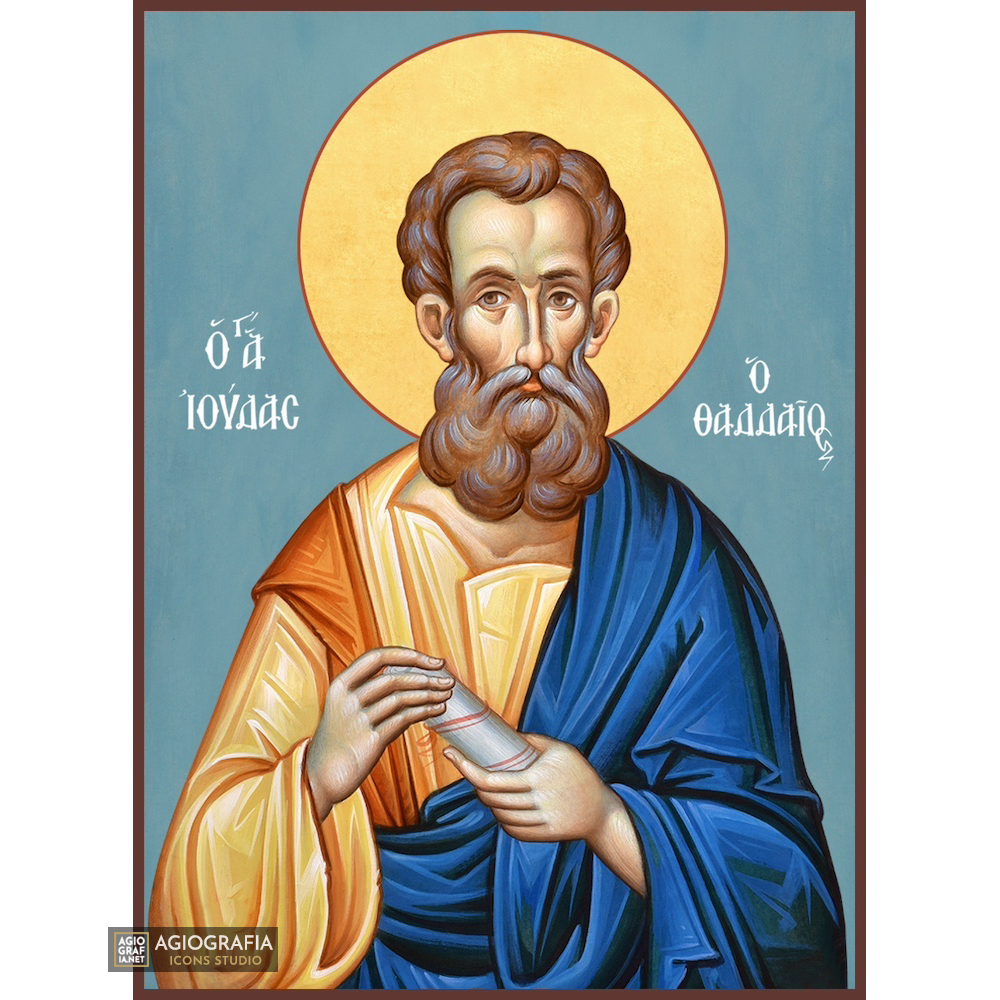 Saint Apostle Judas Thaddeus Orthodox Icon with Blue Background