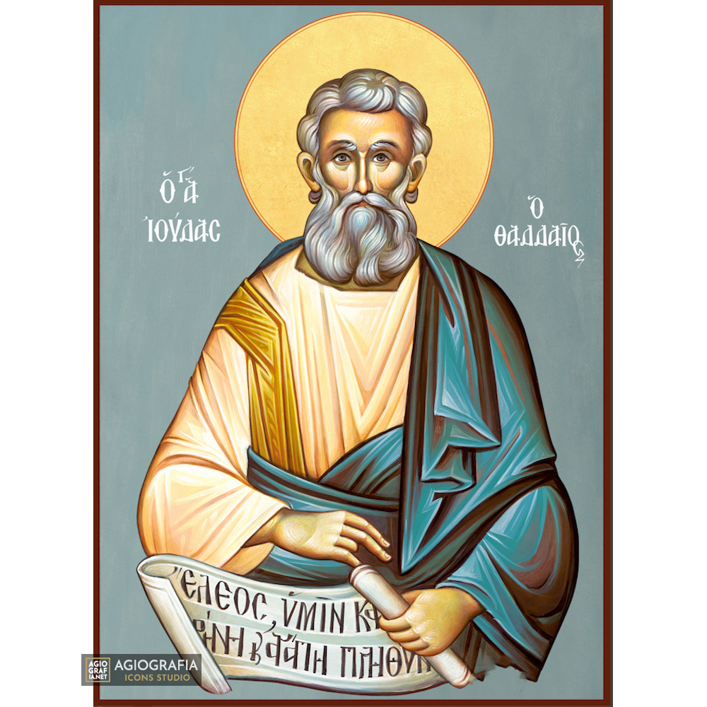 St Apostle Judas Thaddeus Christian Icon with Blue Background