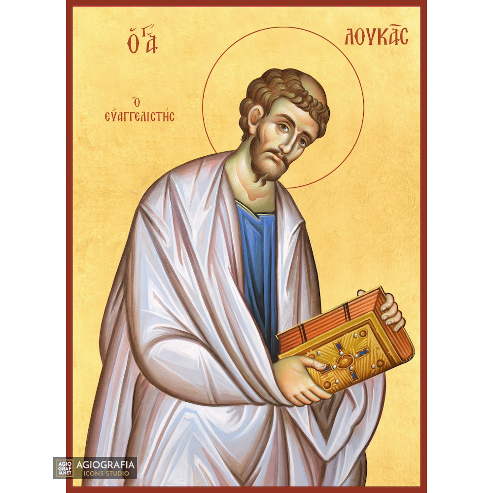 22k Saint Apostle Luke Orthodox Icon with Gold Leaf Background