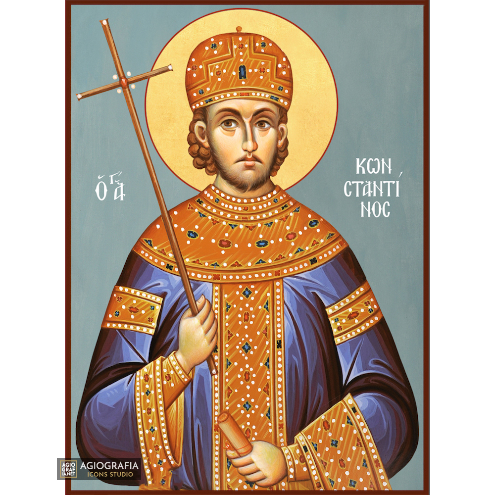 St Constantine Greek Christian Icon with Blue Background