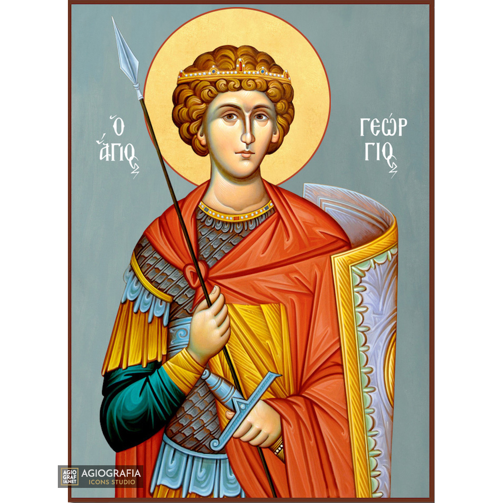 St George Christian Orthodox Icon with Blue Background