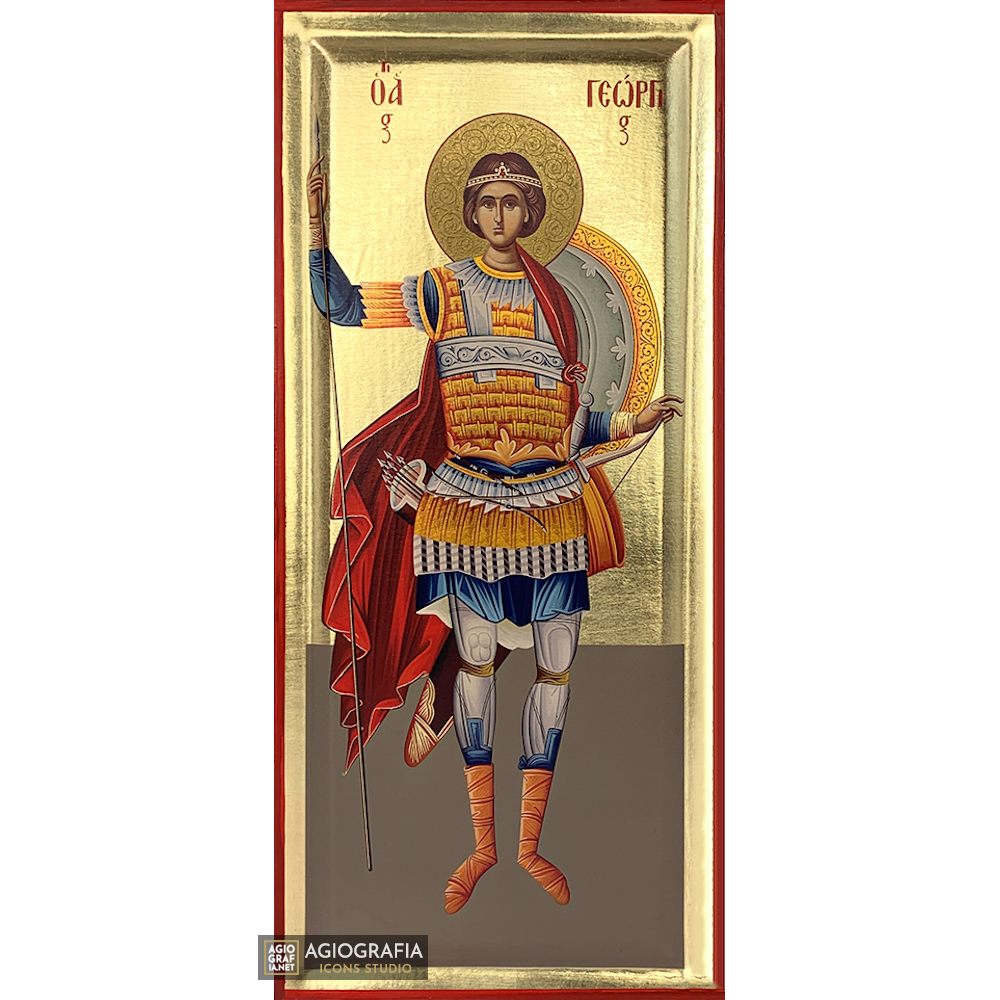 St George Byzantine Orthodox Icon on Wood with Gold Leaf
