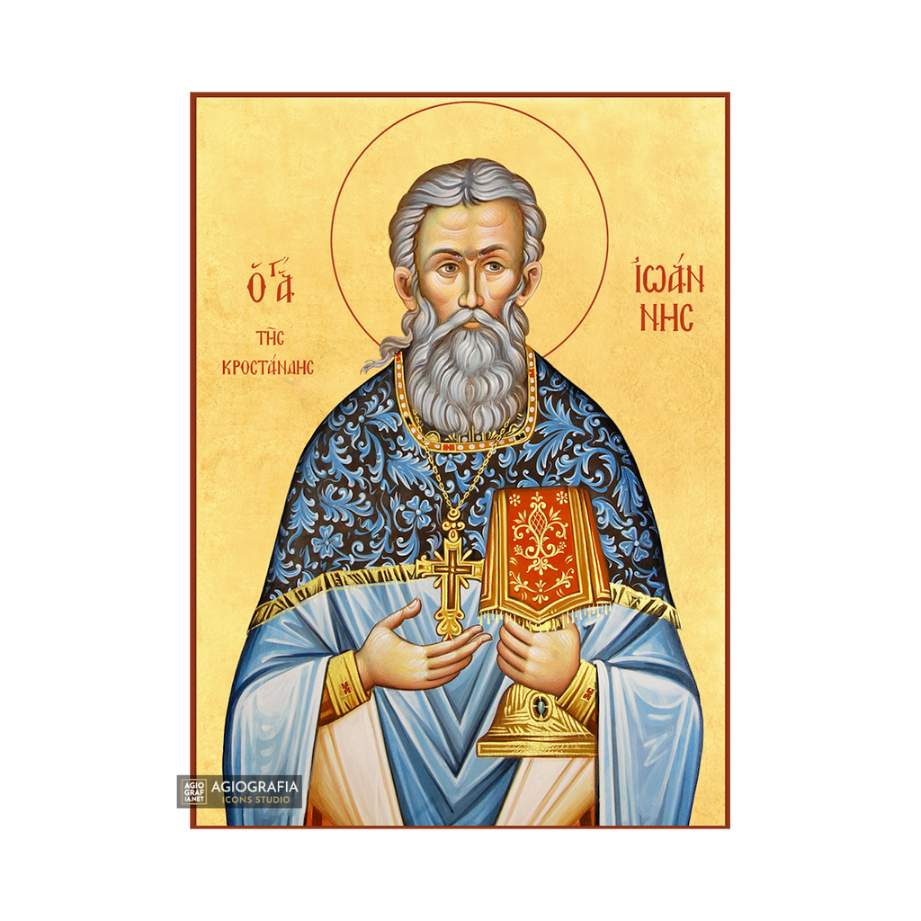 22k St John of Krostandt - Gold Leaf Background GreekOrthodox Icon