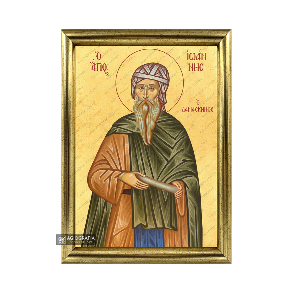 22k St John the Damascene Framed Orthodox Icon with Gold Leaf