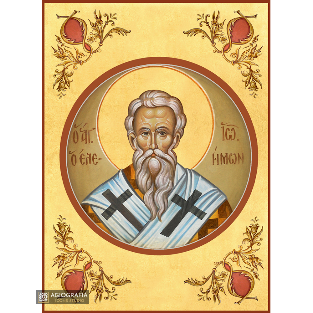 22k St John the Merciful - Gold Leaf Background Greek Orthodox Icon