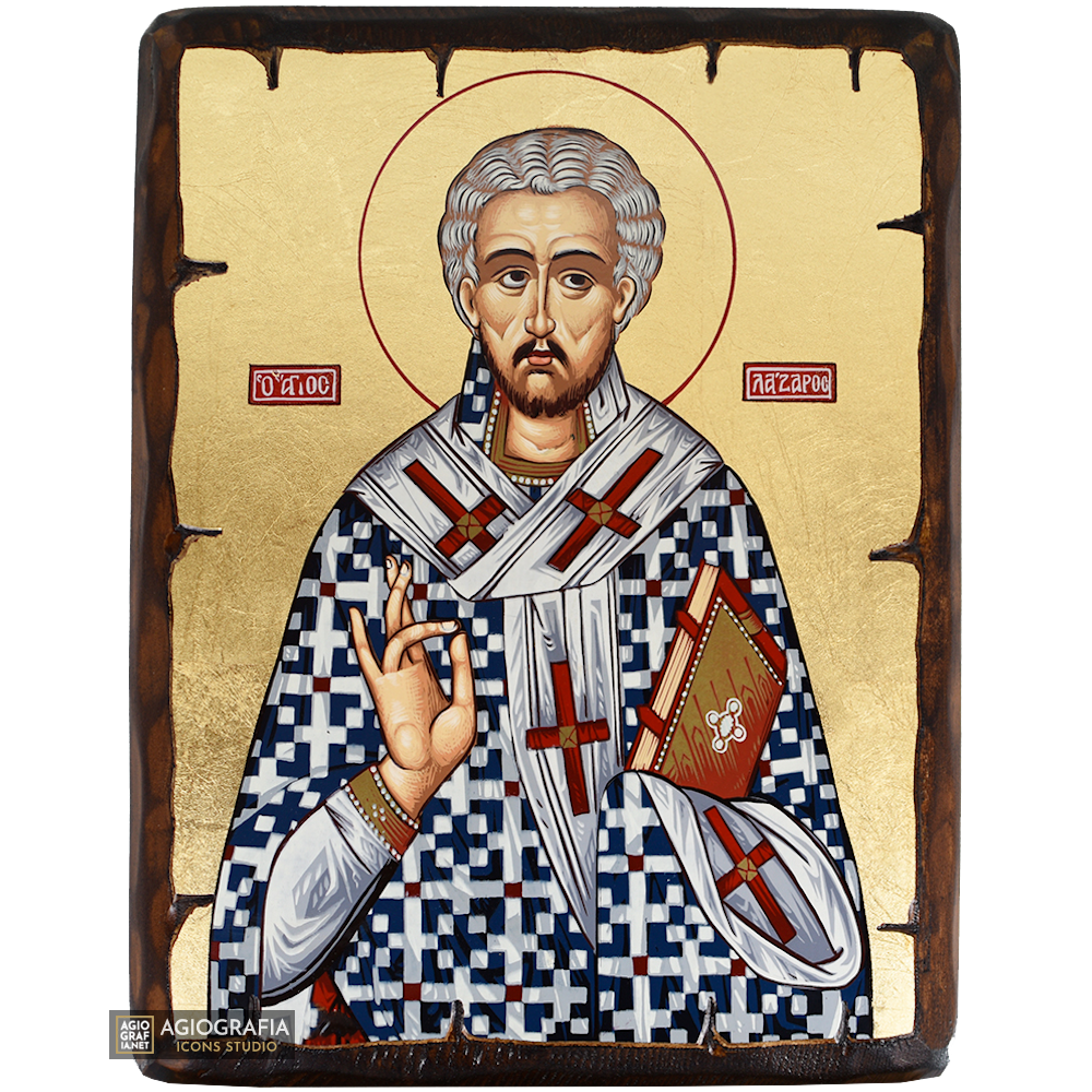 St Lazarus Greek Byzantine Orthodox Icon on Wood with Gold Leaf