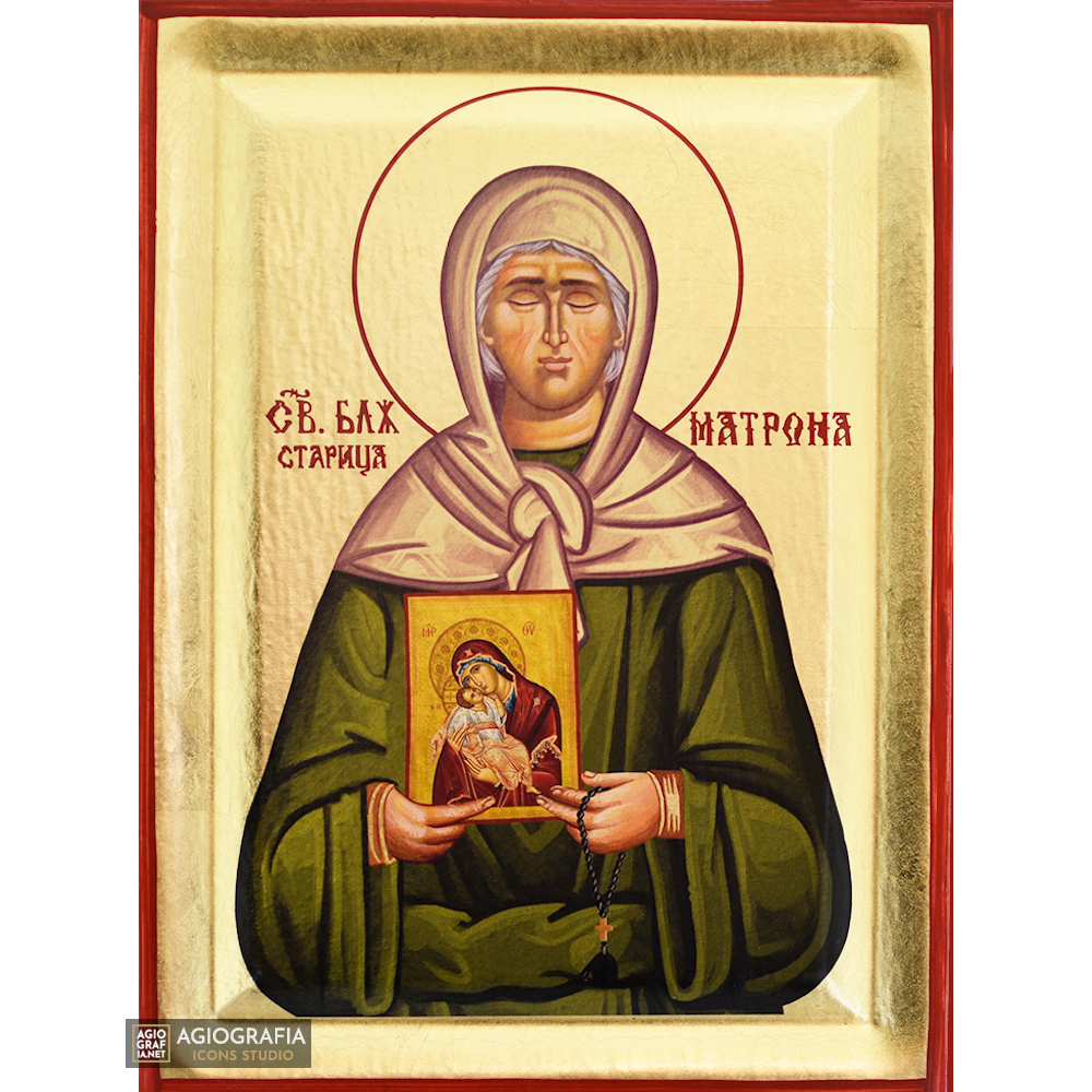 St Matrona Christian Greek Orthodox Icon on Wood with Gold Leaf