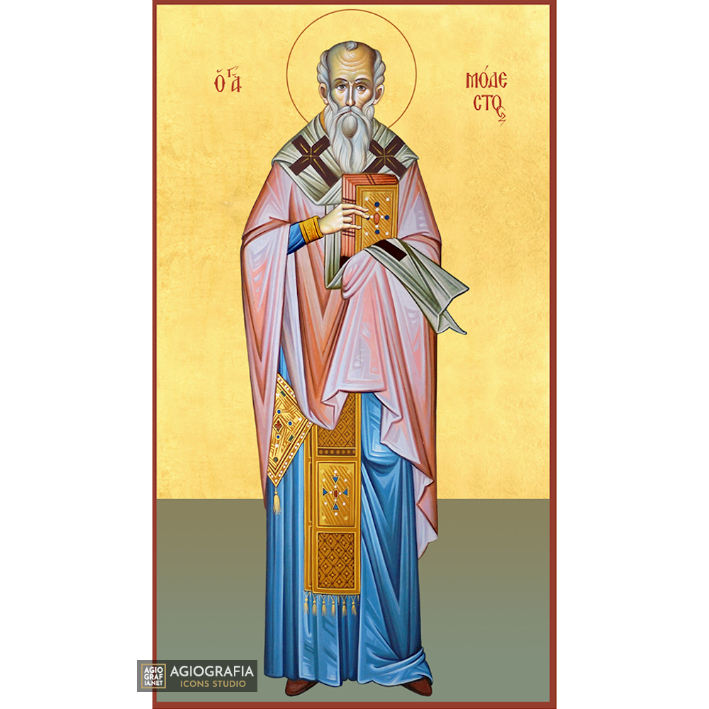 22k St Modestos - Gold Leaf Background Christian Orthodox Icon