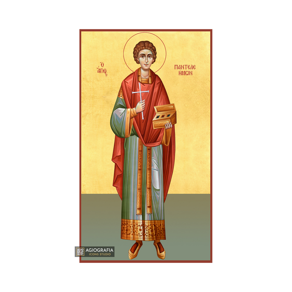 22k St Panteleimon - Gold Leaf Background Christian Orthodox Icon