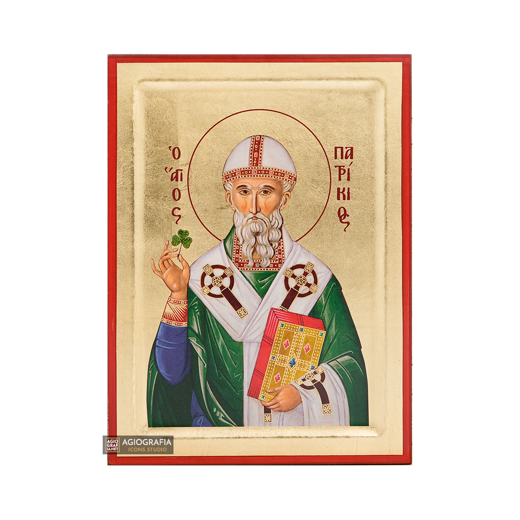 18 karats St Patrick Gold Leaf Greek Orthodox Icon on Wood