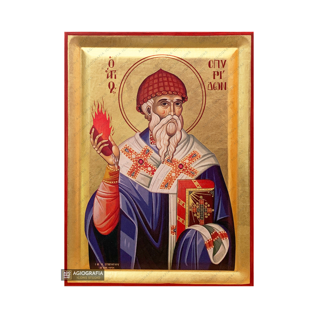 St Spiridon Byzantine Orthodox Wood Icon with Gold Leaf
