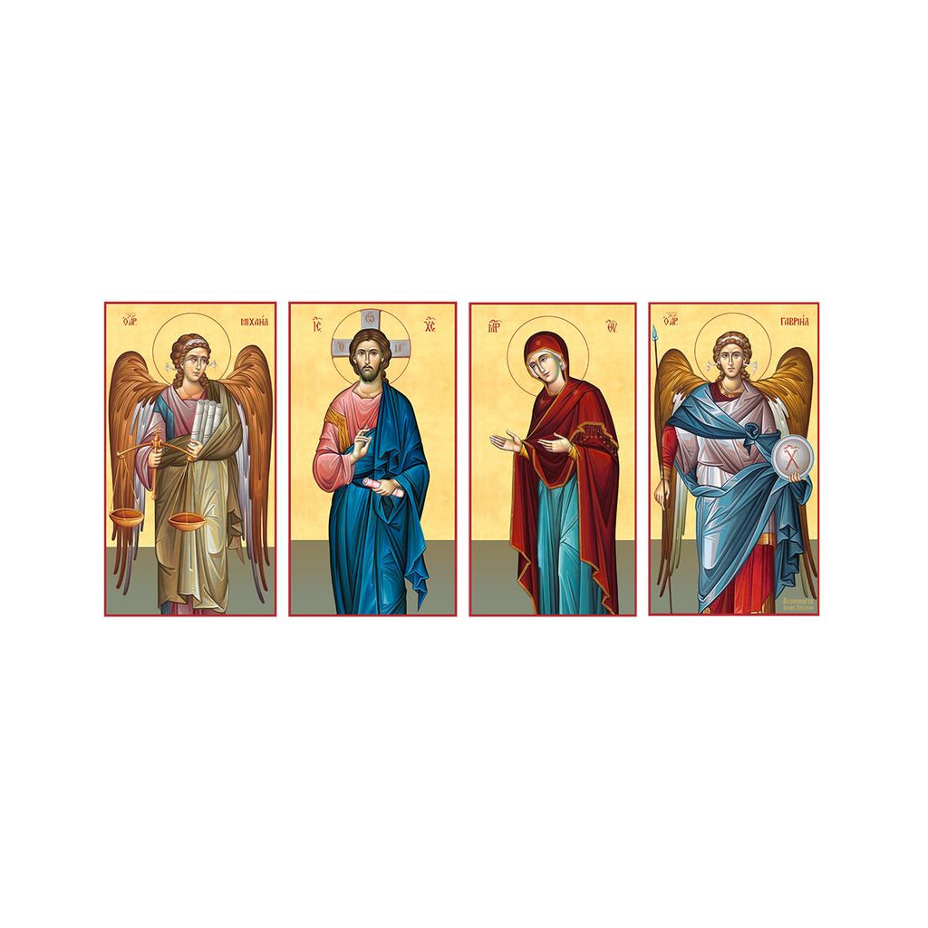 Set of 4 Cathedral Icons - Jesus Christ - Virgin Mary - Archangels Michael & Gabriel Christian Icon