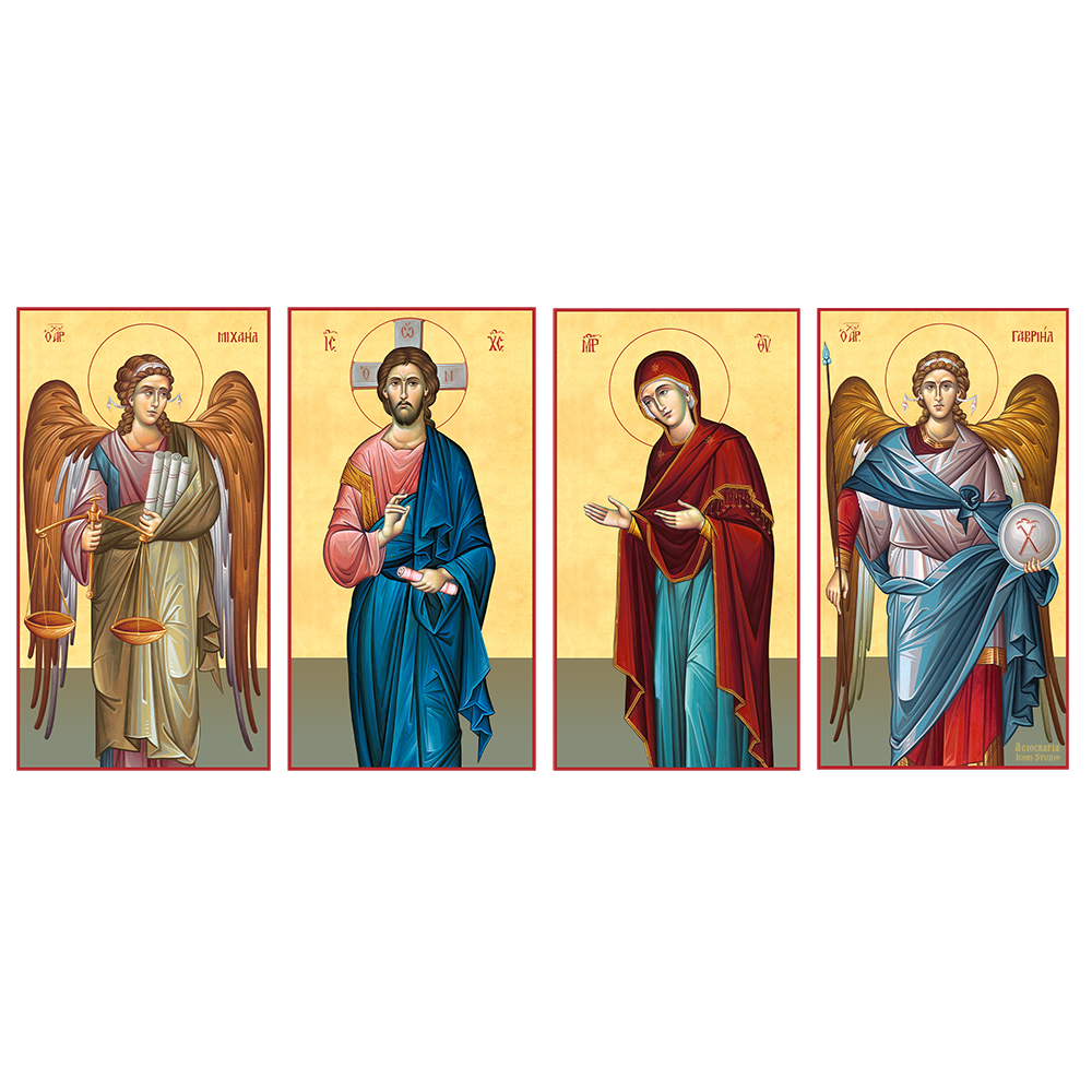 Set of 4 Cathedral Icons - Jesus Christ - Virgin Mary - Archangels Michael & Gabriel Orthodox Icon