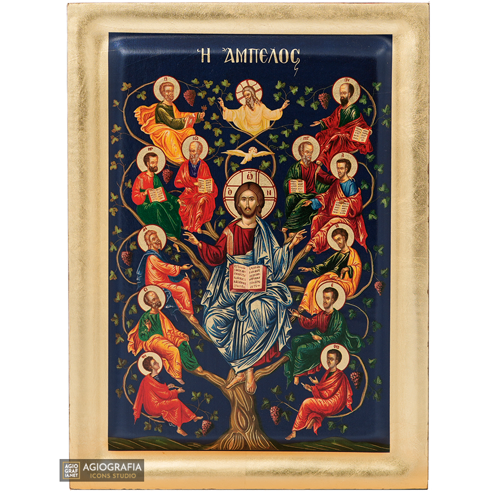 Jesus Christ Tree of Life (The Vine Ampelos) Wood Icon with Gold Leaf
