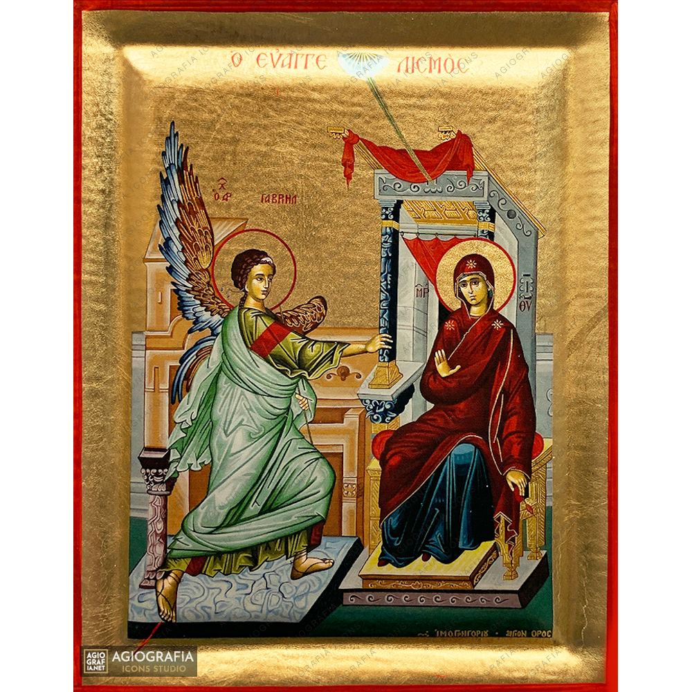 Annunciation of the Theotokos Orthodox Icon on Wood with Gold Leaf