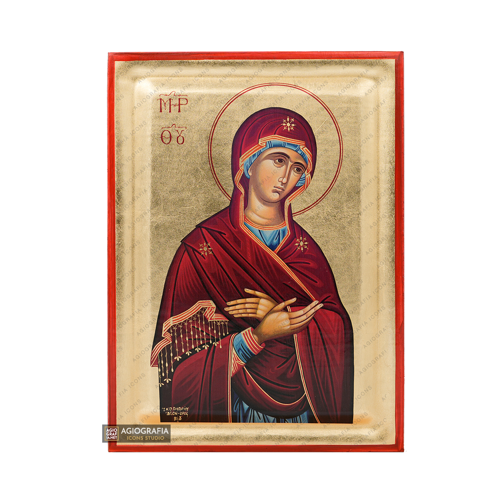 Virgin Mary Deesis Eastern Christian Icon on Wood with Gold Leaf