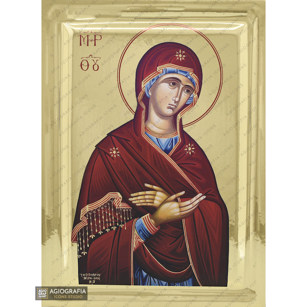 Virgin Mary Deesis Eastern Christian Icon on Wood with Gilding Effect