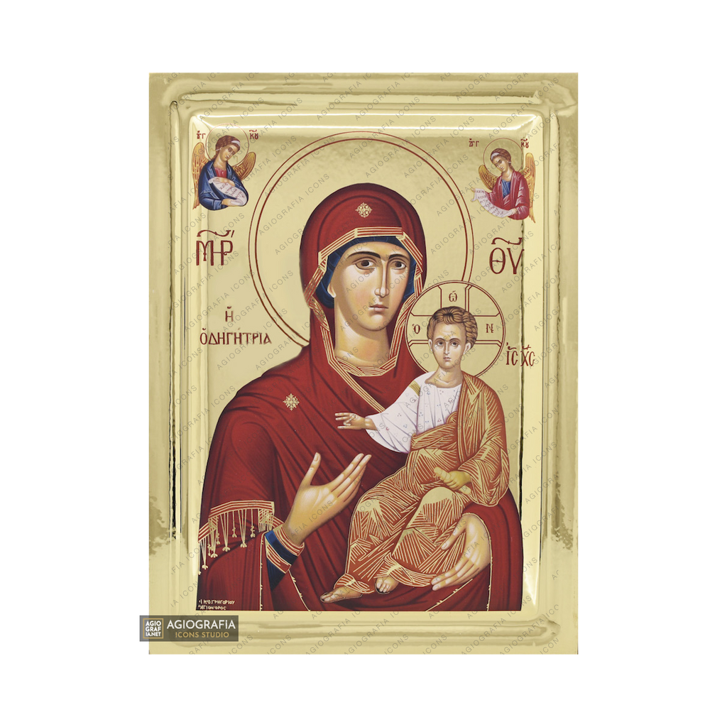 Virgin Mary the Directress Orthodox Wood Icon with Gilding Effect
