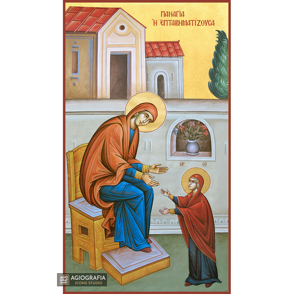 22k Virgin Mary Eptavimatizousa - Gold Leaf Background Orthodox Icon