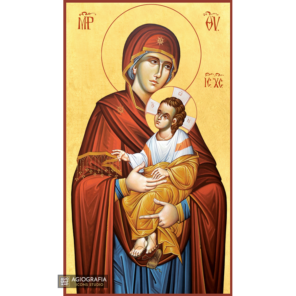22k Theotokos Holding Christ - Gold Leaf Background Orthodox Icon
