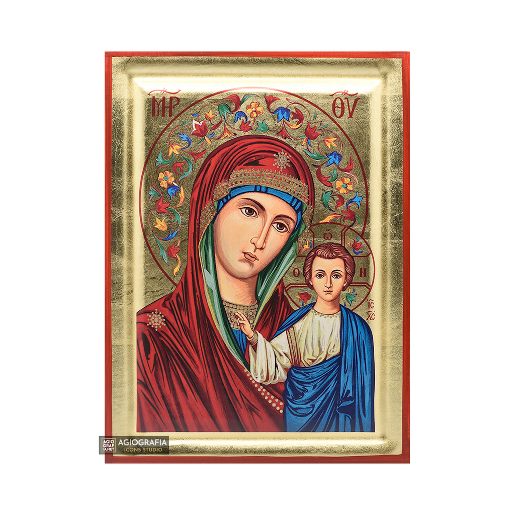 Virgin Mary Kazan Russian Christian Orthodox Icon with Gold Leaf