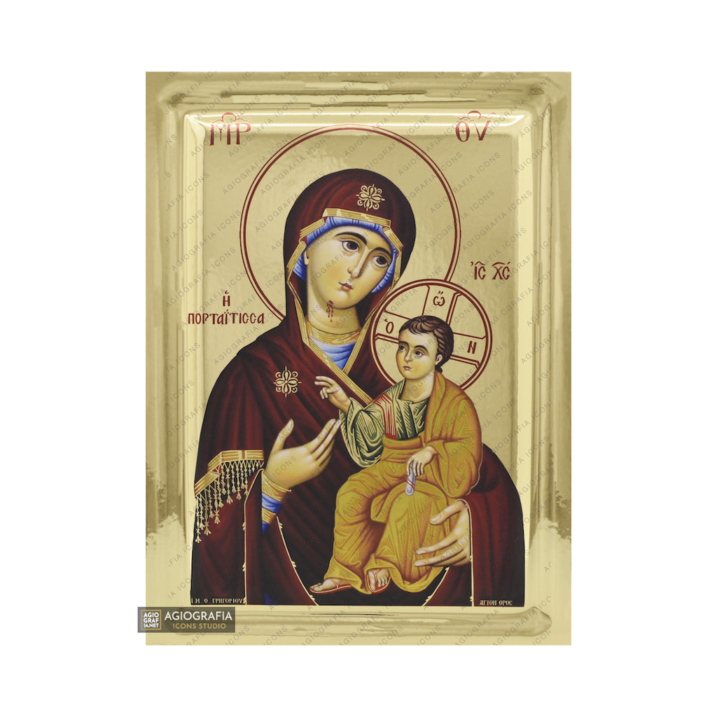 Virgin Mary the Keeper of the Gate (Portaitissa) Icon with Gold Leaf