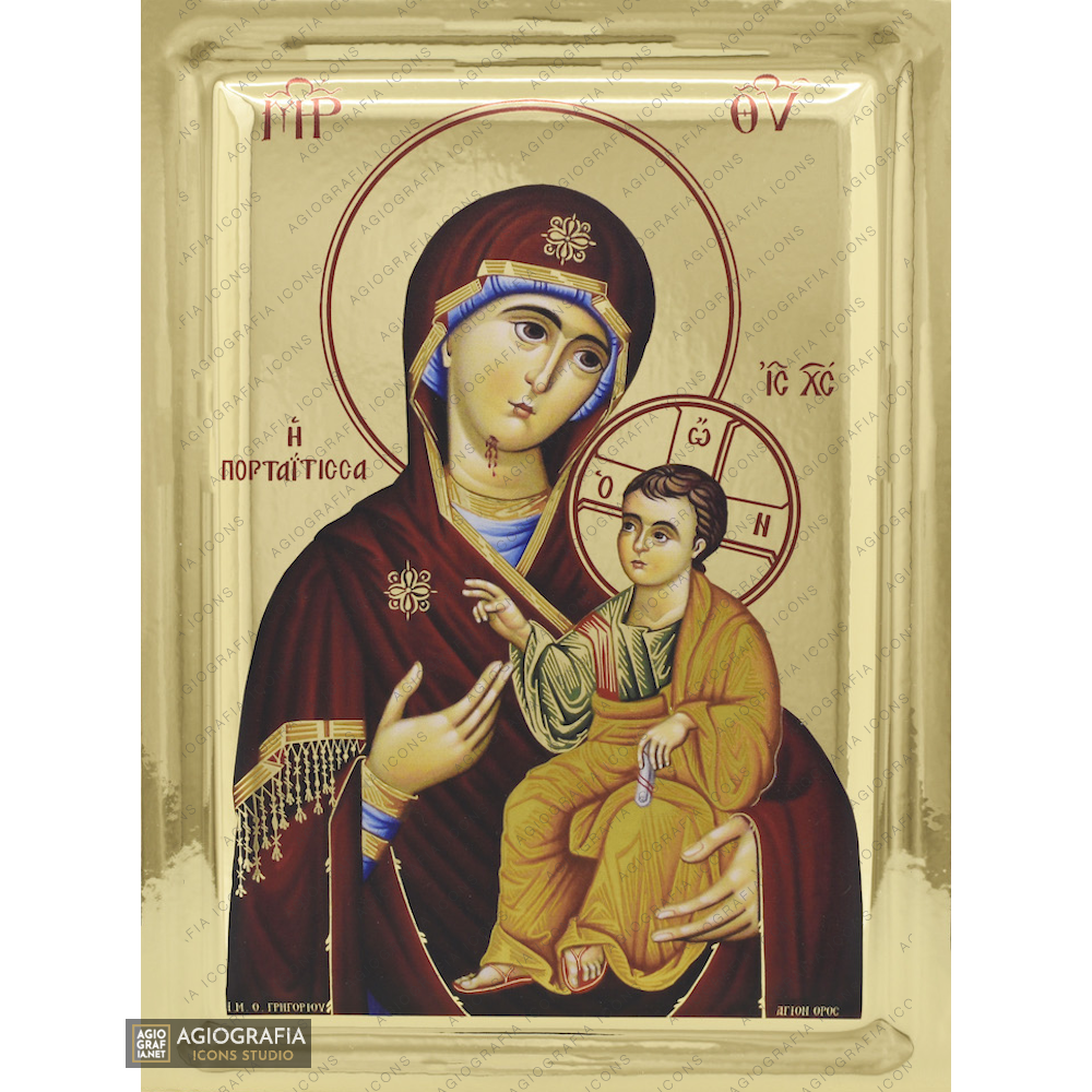 Virgin Mary the Keeper of the Gate (Portaitissa) Icon with Gold Leaf