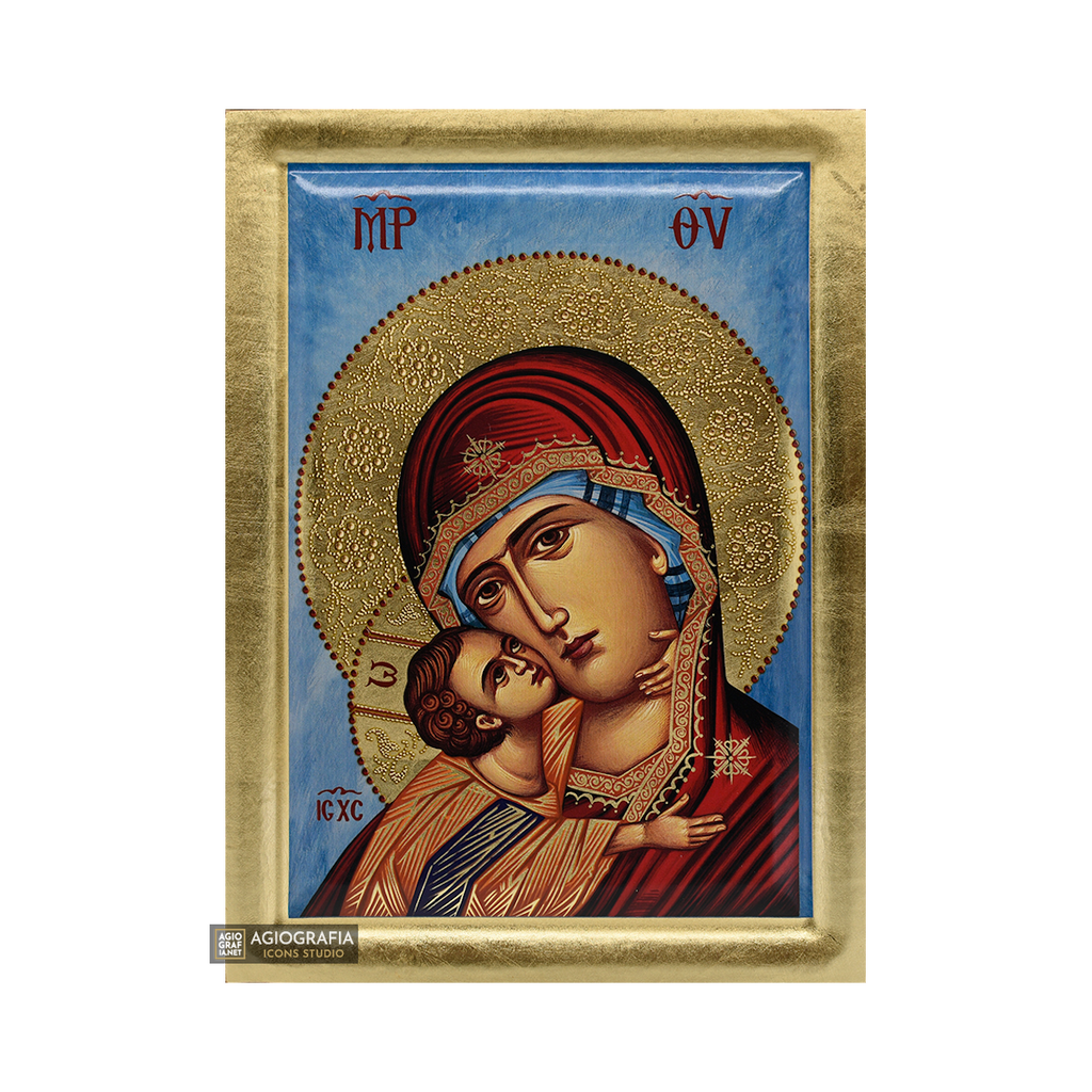 Virgin Mary of Vladimir Byzantine Orthodox Wood Icon with Gold Leaf