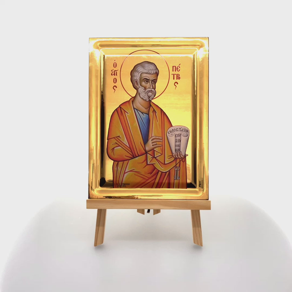 Saint Apostle Peter Byzantine Orthodox Wood Icon with Gilding Effect