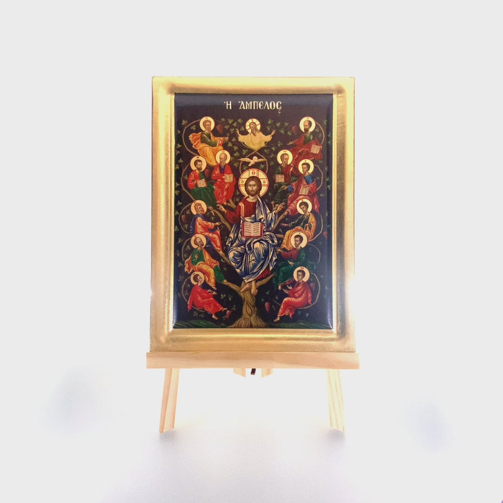 Jesus Christ Tree of Life (The Vine / Ampelos) Eastern Christian Icon on Wood with Gold Leaf