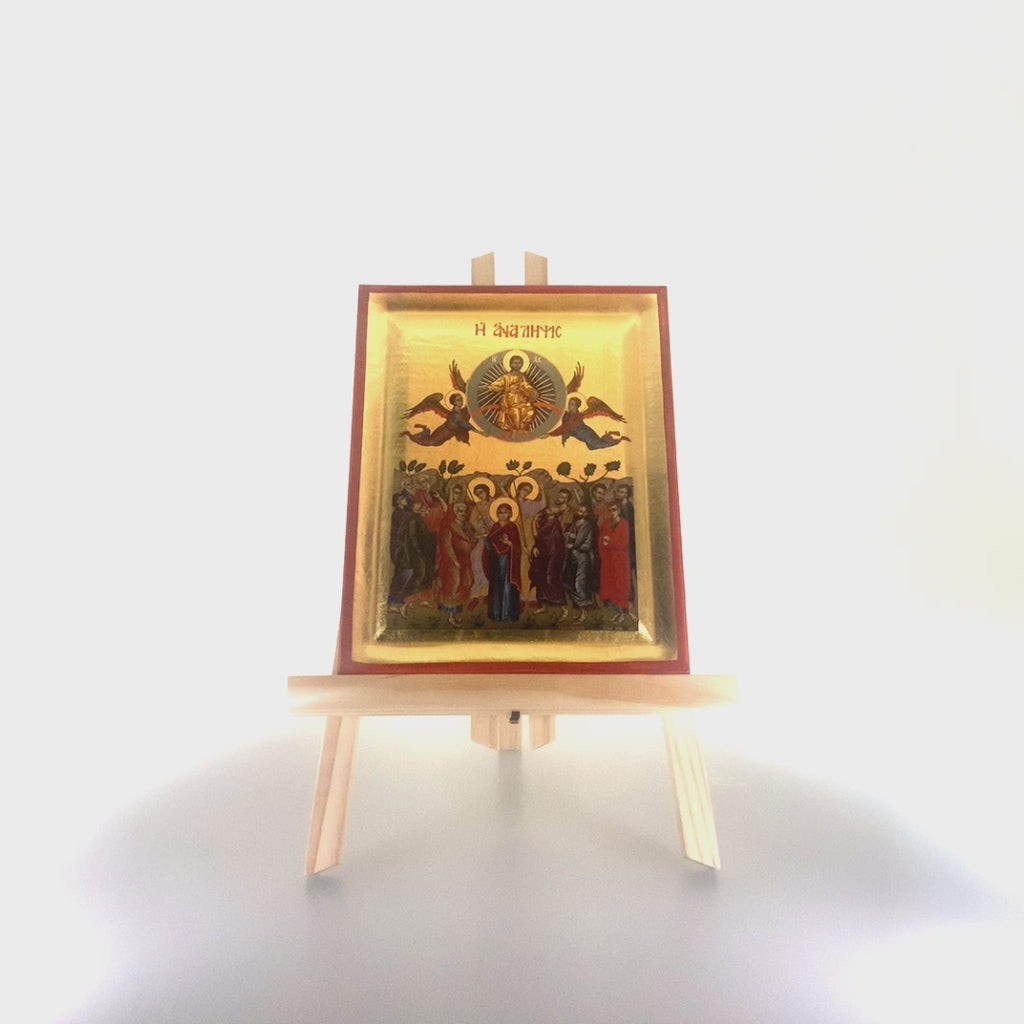 Ascension of the Lord Greek Orthodox Icon on Wood with Gold Leaf